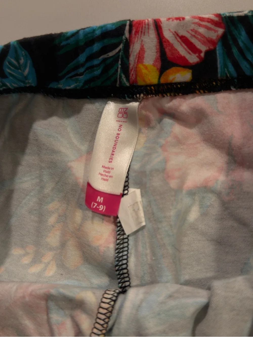 No Boundaries Black Tropical Floral Capri Leggings with Pink & Yellow Flowers